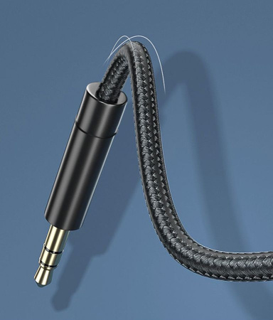 Кабель jack 3.5mm (AUX), папа-папа, 0,5 метра, ткань, черный