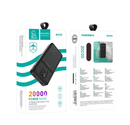 Портативное зарядное устройство VDENMENV DP39 Power bank 20000mAh, черный