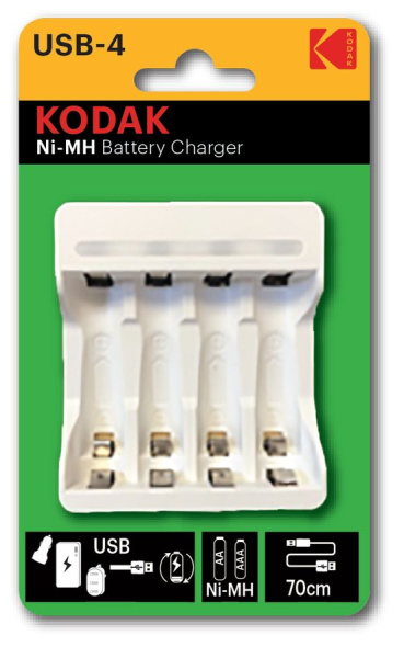 Зарядное устройство для аккумуляторных батареек Kodak C8002B USB (4 аккумулятора AA, AAA)