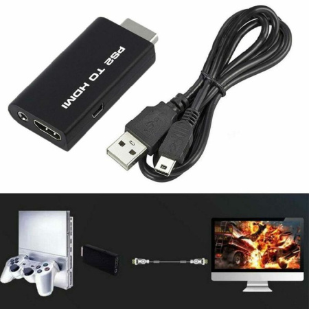 Адаптер - переходник PS2 - HDMI + jack 3.5mm (AUX), черный