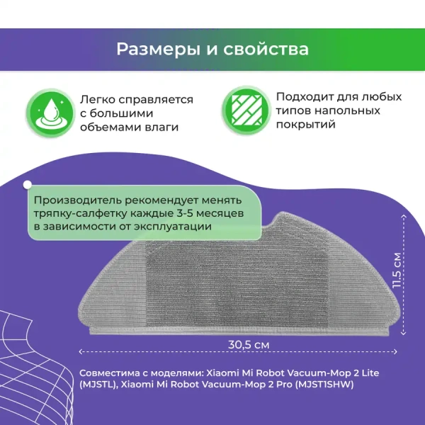 Салфетка (тряпка) - многоразовая микрофибра для робота-пылесоса Xiaomi Mi Robot Vacuum-Mop 2 Pro (MJST1SHW)