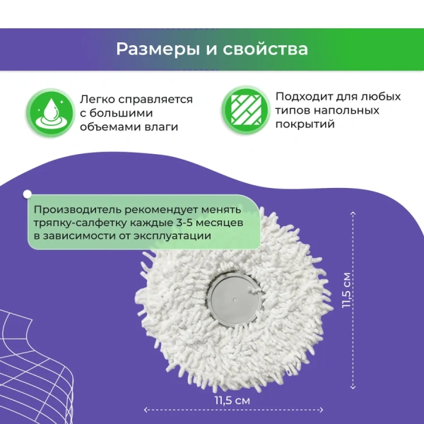 Салфетка (тряпка) - многоразовая микрофибра для робота-пылесоса Dreame Bot W10