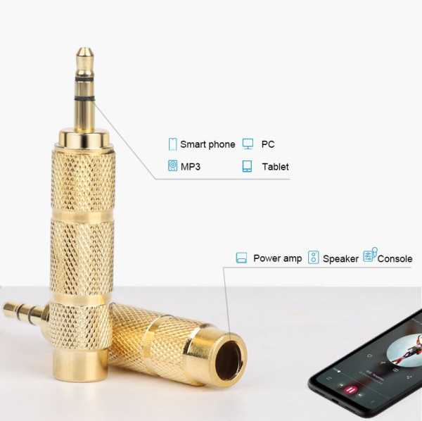 Адаптер - переходник jack 3.5mm (AUX) - jack 6.5mm, золото