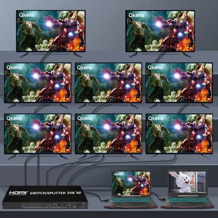 Матричный коммутатор - свитч-сплиттер 2×8 HDMI, 4K 3D, пульт, черный