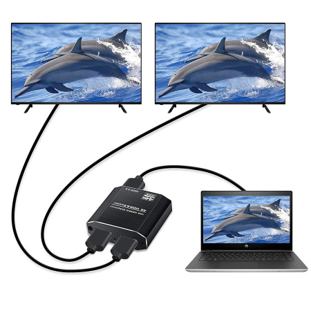 Сплиттер - разветвитель 1×2 HDMI 2.0b – 4K 60Гц, HDCP 2.2, HDR, Scaler (EDID), алюминий, черный