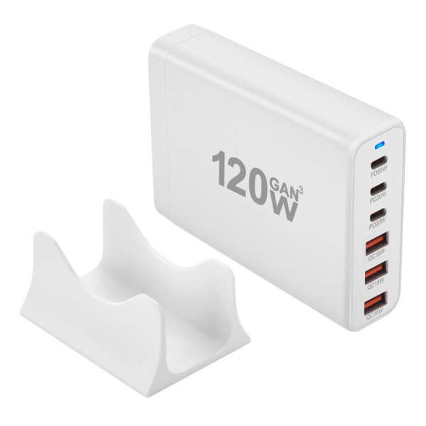 Настольное зарядное устройство - зарядная станция на 6 портов 120W USB-C / USB mod. 1006P120WW, быстрая зарядка, пластик, белый
