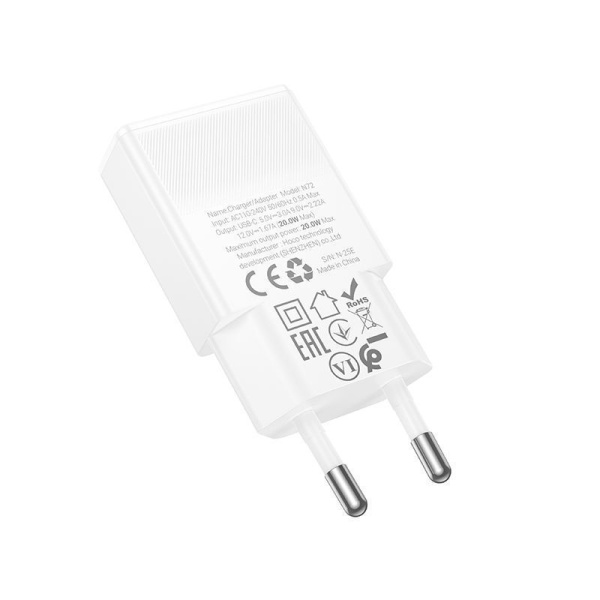 Зарядное устройство сетевое - блок питания HOCO N72, USB Type-C PD20W, ультратонкий, белый