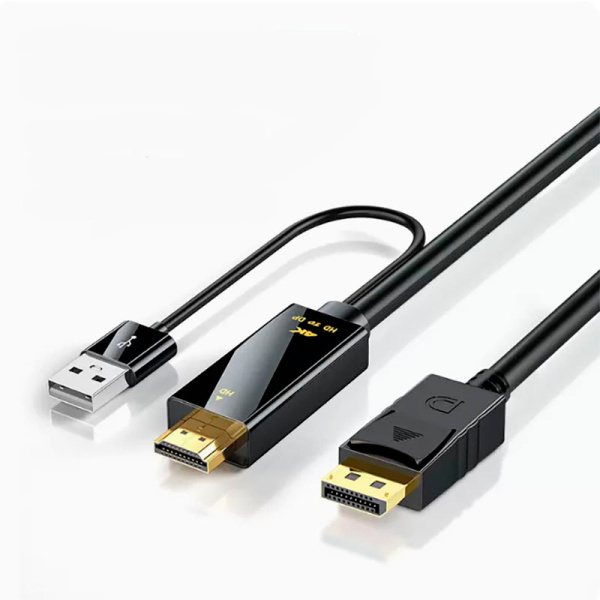 Кабель HDMI - DisplayPort - USB, UltraHD 4K, папа-папа, 1,8 метра, черный