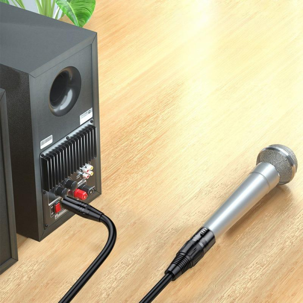 Аудиокабель микрофонный jack 6.35mm - XLR двухжильный для микшера, караоке, папа-папа, 15 метров, черный