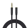 Кабель jack 3.5mm (AUX), папа-мама, 1 метр, ткань, черный