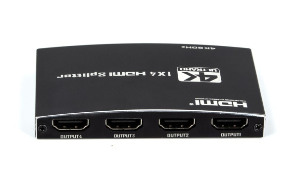 Cплиттер - разветвитель 1×4 HDMI 2.0 PRO UltraHD 4K 60Гц, 18.5 Гбит/c, поддержка HDCP2.2, HDR, 600MHz, ультра-тонкий, черный