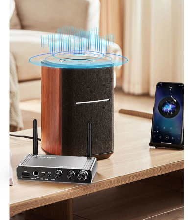 Аудио адаптер Hi-Fi LY18 Bluetooth v5.4 (TX/RX) / оптика (Toslink/SPDIF) / AUX 3.5мм / RCA / USB / картридер TF / функция караоке (MIC 6,35мм), регулировка звука и тембра, пульт ДУ