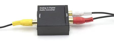 Адаптер - переходник, аудио-преобразователь с RCA (тюльпаны) на оптику (Toslink/SPDIF), черный