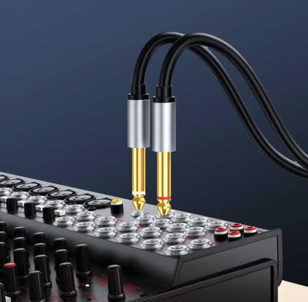 Кабель jack 3.5mm (AUX) - 2х jack 6.35mm моно PRO для микшера, 1,5 метра, черный