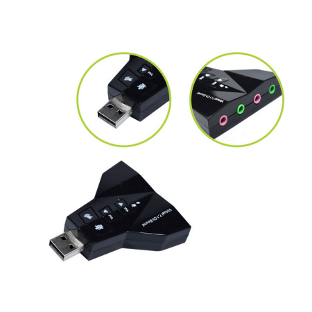 Звуковой адаптер - внешняя звуковая карта USB 3D DUAL 2.1/7.1-канальная, кнопки, черный