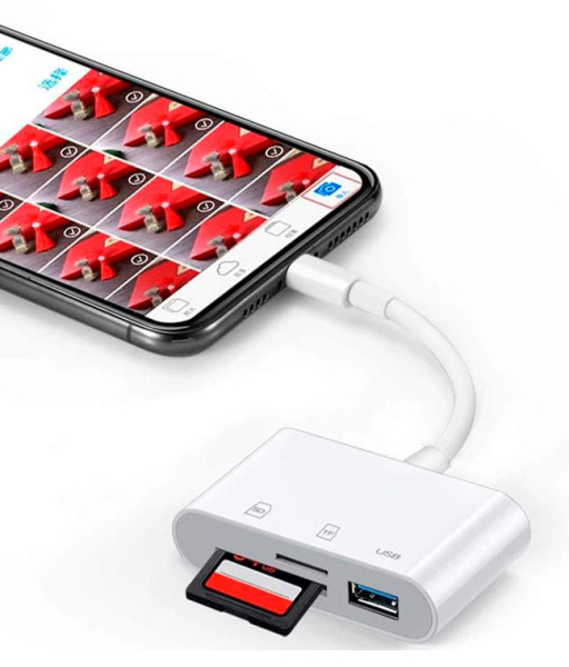 Адаптер - переходник Lightning на USB3.0 - картридер TF/SD, белый