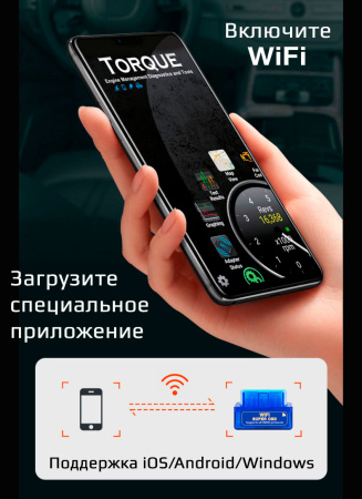 Автосканер ELM327 OBD2 B12 – адаптер OBDII Wi-Fi, синий