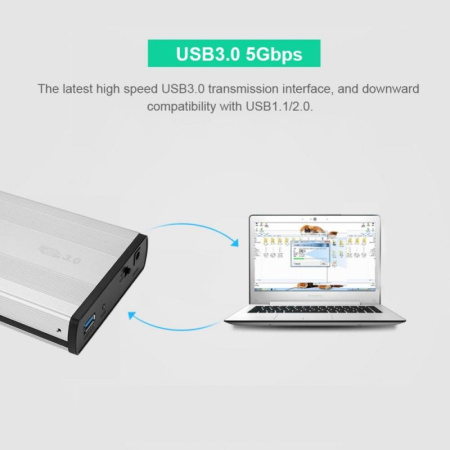 Внешний корпус - бокс SATA - USB3.0 для жесткого диска SSD/HDD 3.5”, алюминий, серебро